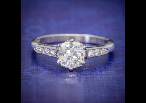 Vintage Diamond Solitaire Ring Platinum 1.25ct Old Cut Diamond Cert, Laurelle Antique Jewellery