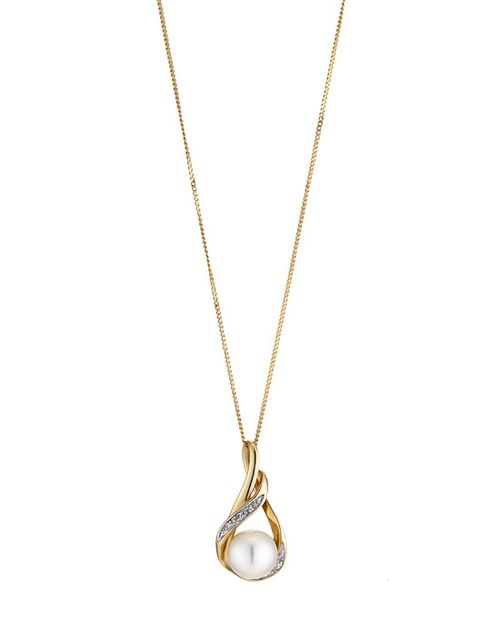 9ct Gold Cultured Freshwater Pearl & Diamond Pendant, Ernest Jones