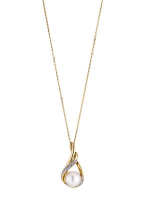 9ct Gold Cultured Freshwater Pearl & Diamond Pendant, Ernest Jones