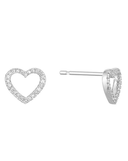 9ct White Gold Diamond Heart Stud Earrings, Ernest Jones