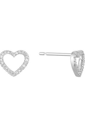 9ct White Gold Diamond Heart Stud Earrings, Ernest Jones