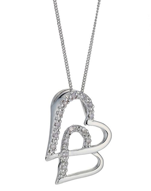 9ct White Gold Diamond Double Heart Pendant, H.Samuel