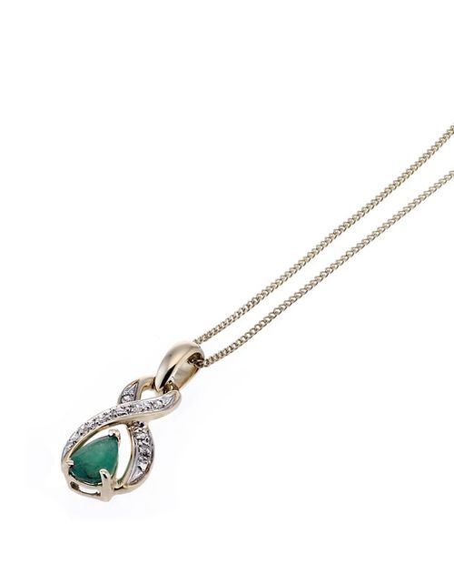 9ct Gold Diamond and Emerald Pendant, H.Samuel