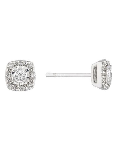 9ct White Gold Cushion Cut 0.15ct Total Diamond Earrings, H.Samuel