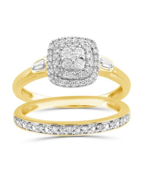 Perfect Fit 9ct Yellow Gold 0.33ct Total Diamond Bridal Set, H.Samuel