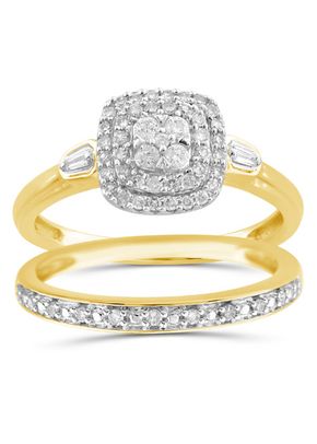 Perfect Fit 9ct Yellow Gold 0.33ct Total Diamond Bridal Set, H.Samuel