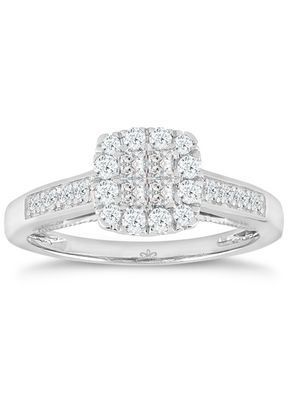 Princessa 9ct White Gold 0.50ct Diamond Cluster Ring, H.Samuel