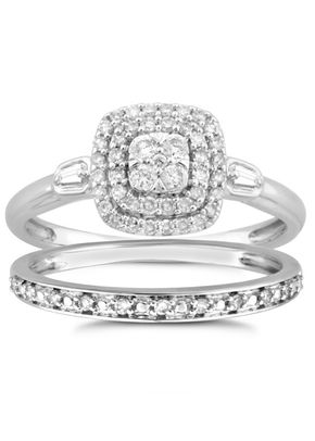 Perfect Fit 9ct White Gold 0.33ct Total Diamond Bridal Set, H.Samuel