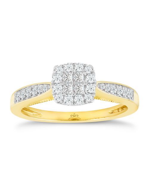 Princessa 9ct Yellow Gold 0.33ct Diamond Cluster Ring, H.Samuel
