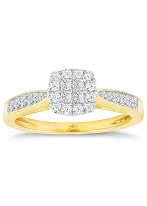 Princessa 9ct Yellow Gold 0.33ct Diamond Cluster Ring, H.Samuel