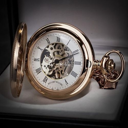 Mount Royal Rose Gold Half Hunter Skeleton Pocket Watch, Farrar & Tanner