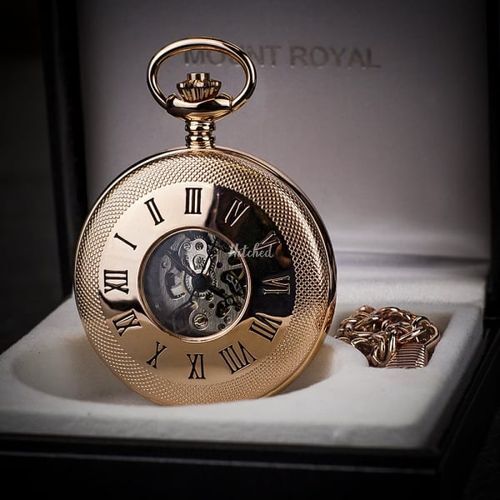 Mount Royal Rose Gold Half Hunter Skeleton Pocket Watch, Farrar & Tanner