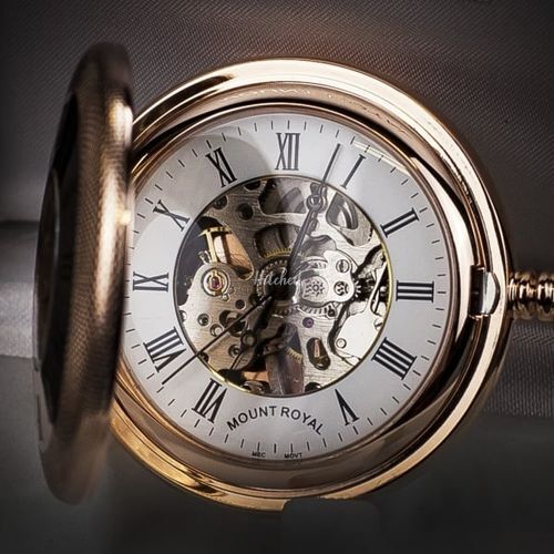 Mount Royal Rose Gold Half Hunter Skeleton Pocket Watch, Farrar & Tanner