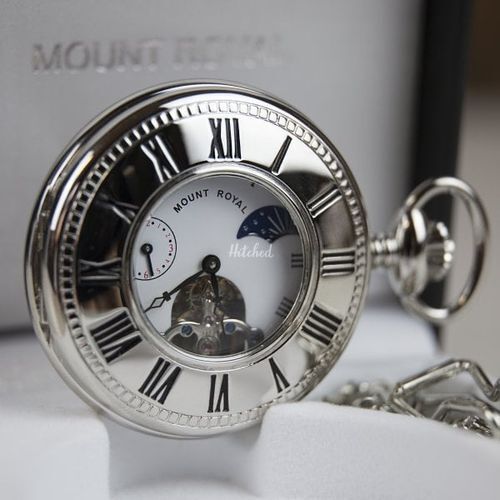 Mount Royal Half Hunter Silver Plated Sun and Moon Dial Pocket Watch, Farrar & Tanner