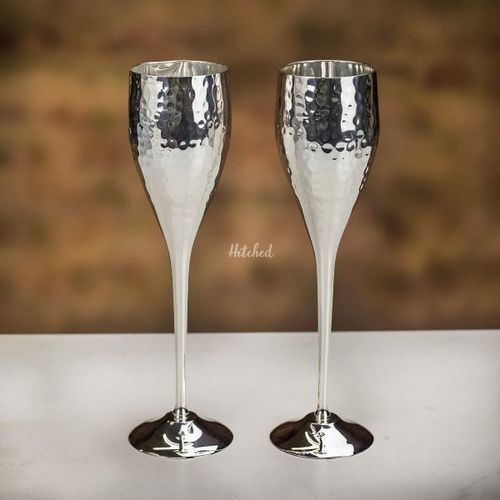 Culinary Concepts 'Let's Get Hammered' Pair of Silver Plated Champagne Flutes, Farrar & Tanner