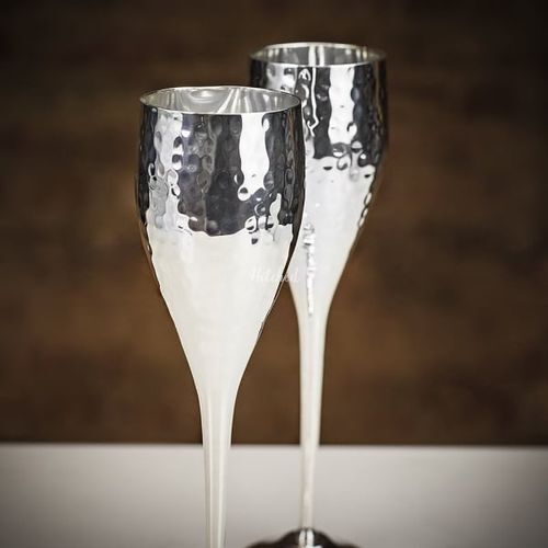 Culinary Concepts 'Let's Get Hammered' Pair of Silver Plated Champagne Flutes, Farrar & Tanner