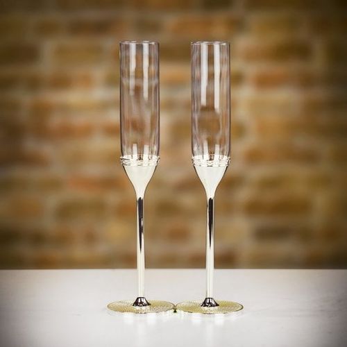 Wedgwood Vera Wang Pair of Silver Plated Toasting Flutes, Farrar & Tanner