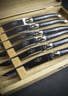 Forge De Laguiole 6 Steak Knives in Oak Box - Ebony, Farrar & Tanner