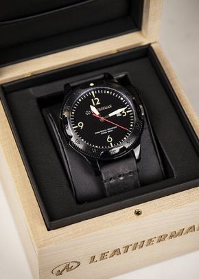 Leatherman Limited Edition Black Leather Strap Watch, Farrar & Tanner