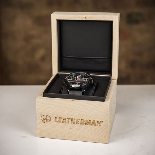 Leatherman Limited Edition Black Leather Strap Watch, Farrar & Tanner