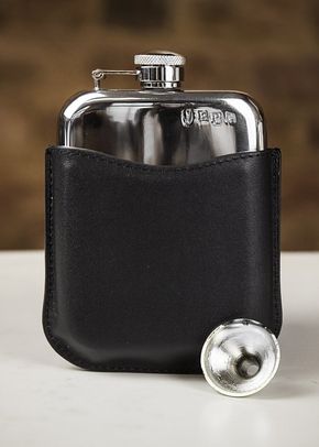 English Pewter Co. Pewter Captive Top Hip Flask with Black Leather Sleeve (6oz), Farrar & Tanner