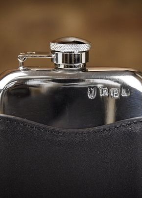 English Pewter Co. Pewter Captive Top Hip Flask with Black Leather Sleeve (6oz), Farrar & Tanner