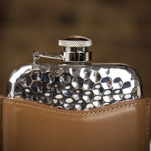 English Pewter Co. Pewter Hammered Captive Top Hip Flask - 6oz, Farrar & Tanner