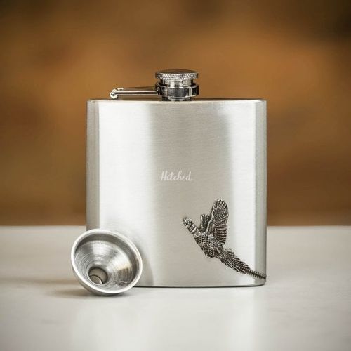 English Pewter Co. Country Living Pheasant Pewter Hip Flask - 6oz, Farrar & Tanner