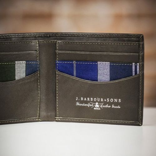Barbour Colwell Leather Billfold Wallet - Tartan/Olive, Farrar & Tanner