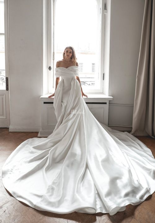 Mikado Off The Shoulder Wedding Dress Jacqueline With Detachable Skirt Wedding Dress From Olivia 4818