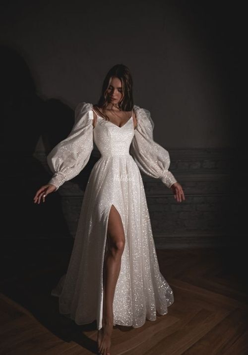 Shiny Wedding Dress Bree with a High Front Slit, Olivia Bottega