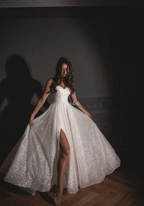 Shiny Wedding Dress Bree with a High Front Slit, Olivia Bottega