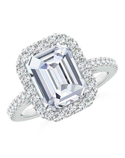 Lab-Grown Emerald-Cut Diamond Halo Ring, Angara