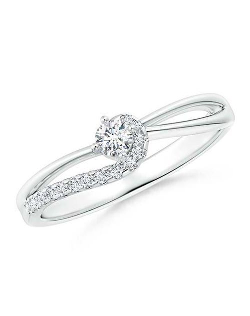 Solitaire Round Diamond Swirl Promise Ring, Angara