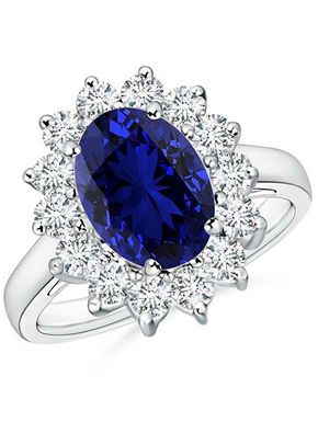 Lab-Grown Princess Diana Inspired Blue Sapphire Ring with Lab Diamond Halo, Angara