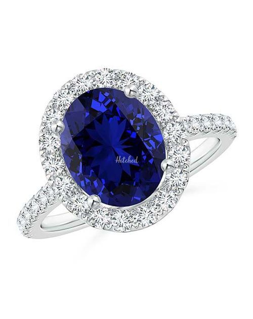 Lab-Grown Oval Sapphire Halo Ring with Lab Diamond Accents, Angara