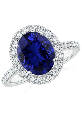 Lab-Grown Oval Sapphire Halo Ring with Lab Diamond Accents, Angara