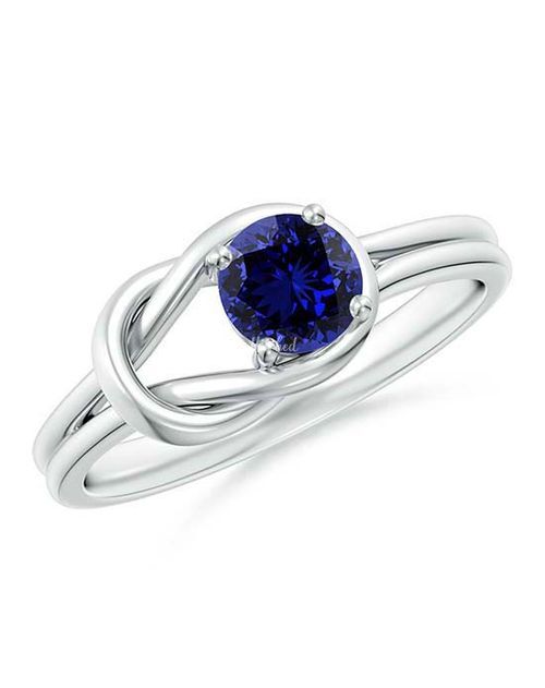 Lab-Grown Solitaire Blue Sapphire Infinity Knot Ring, Angara