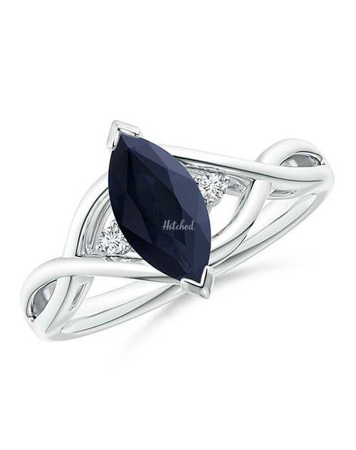 Criss-Cross Marquise Sapphire Solitaire Ring with Diamonds, Angara