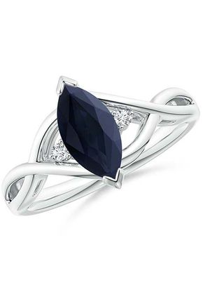 Criss-Cross Marquise Sapphire Solitaire Ring with Diamonds, Angara