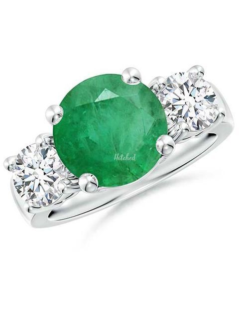 Classic Emerald and Diamond Three Stone Engagement Ring, Angara