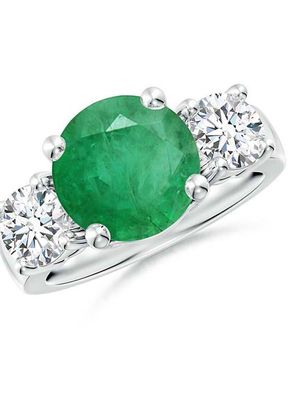 Classic Emerald and Diamond Three Stone Engagement Ring, Angara