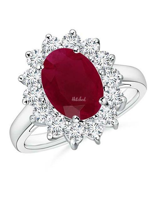 Princess Diana Inspired Ruby Ring with Diamond Halo, Angara