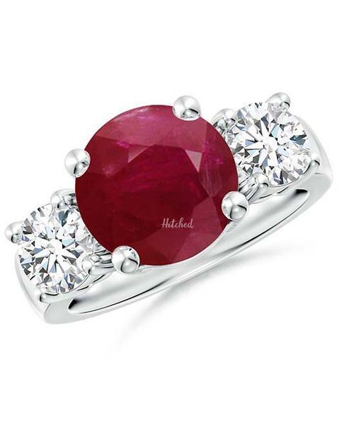 Classic Ruby and Diamond Three Stone Engagement Ring, Angara