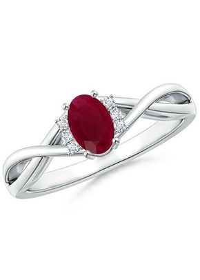 Oval Ruby Crossover Ring with Diamond Accents, Angara