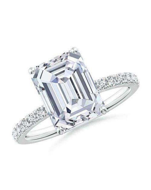 Lab-Grown Emerald-Cut Diamond Engagement Ring with Lab Diamond Accents, Angara