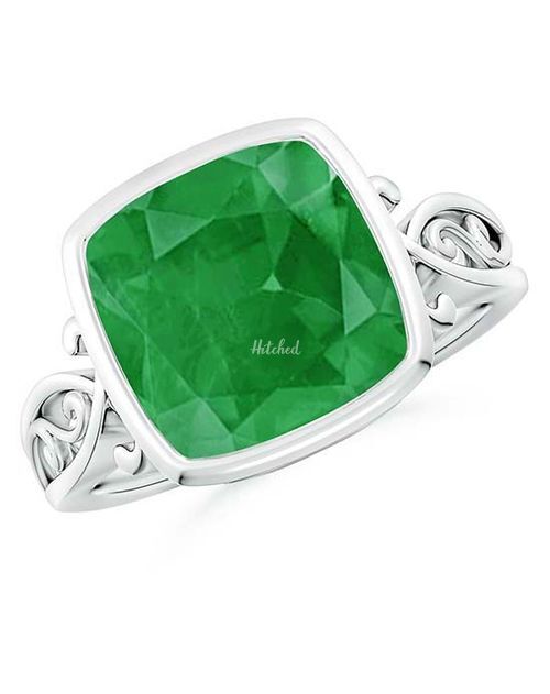 Vintage Style Cushion Emerald Solitaire Ring, Angara