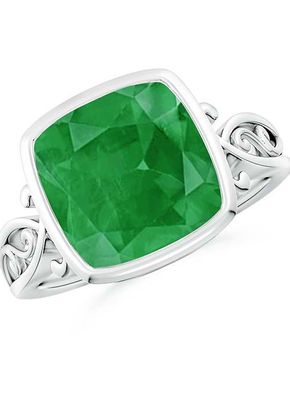 Vintage Style Cushion Emerald Solitaire Ring, Angara