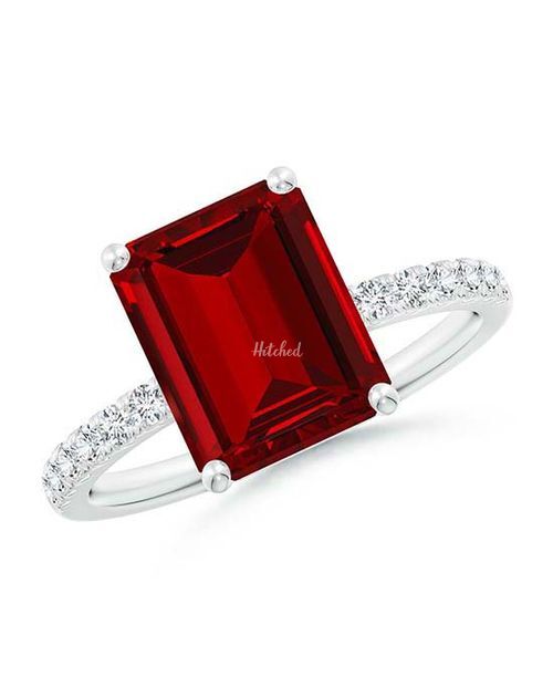 Lab-Grown Emerald-Cut Ruby Engagement Ring with Lab Diamonds, Angara