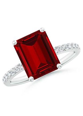 Lab-Grown Emerald-Cut Ruby Engagement Ring with Lab Diamonds, Angara